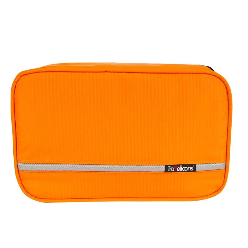 Orange hanging travel toiletry organiser