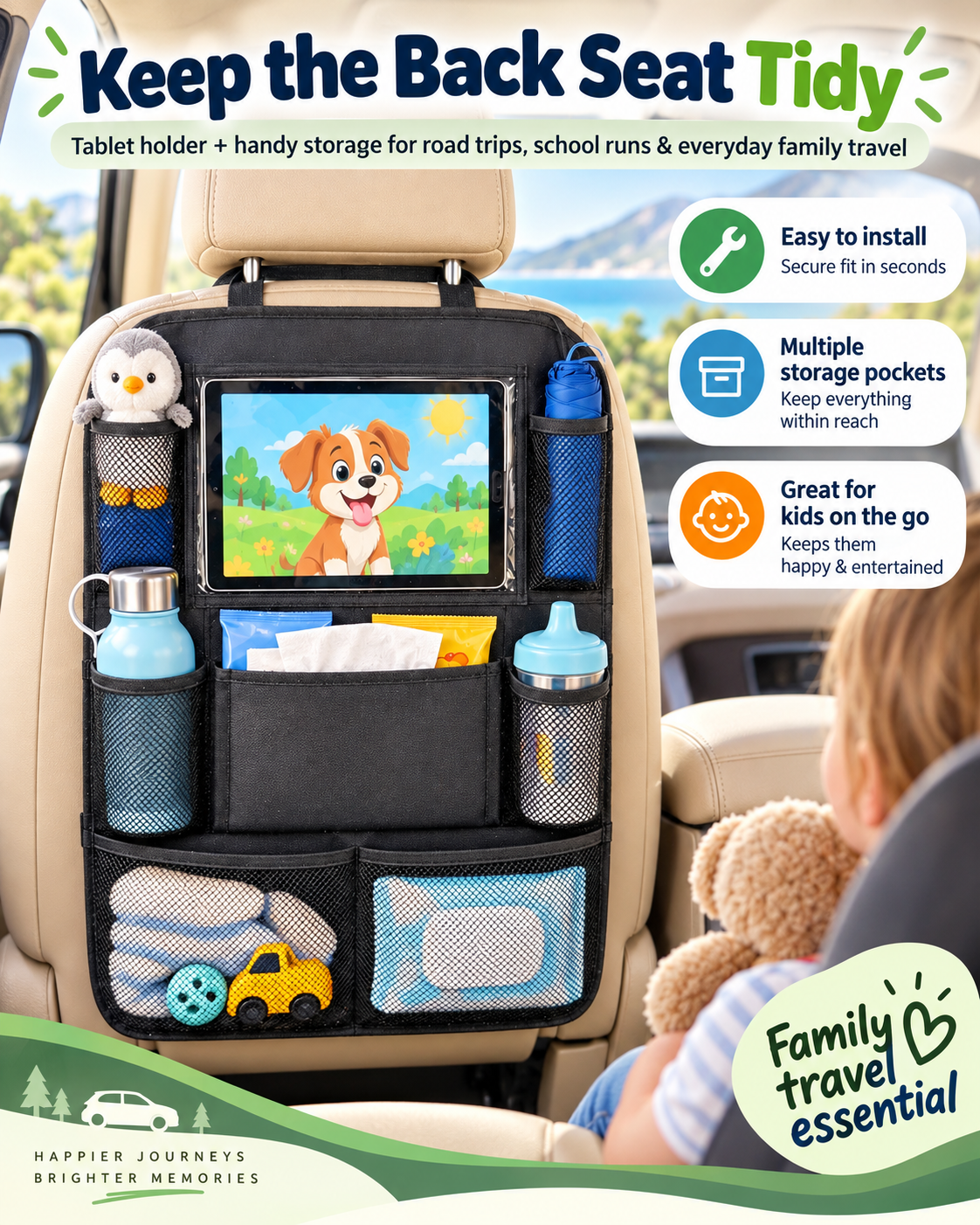 Car Back Seat Organiser with Tablet Holder
