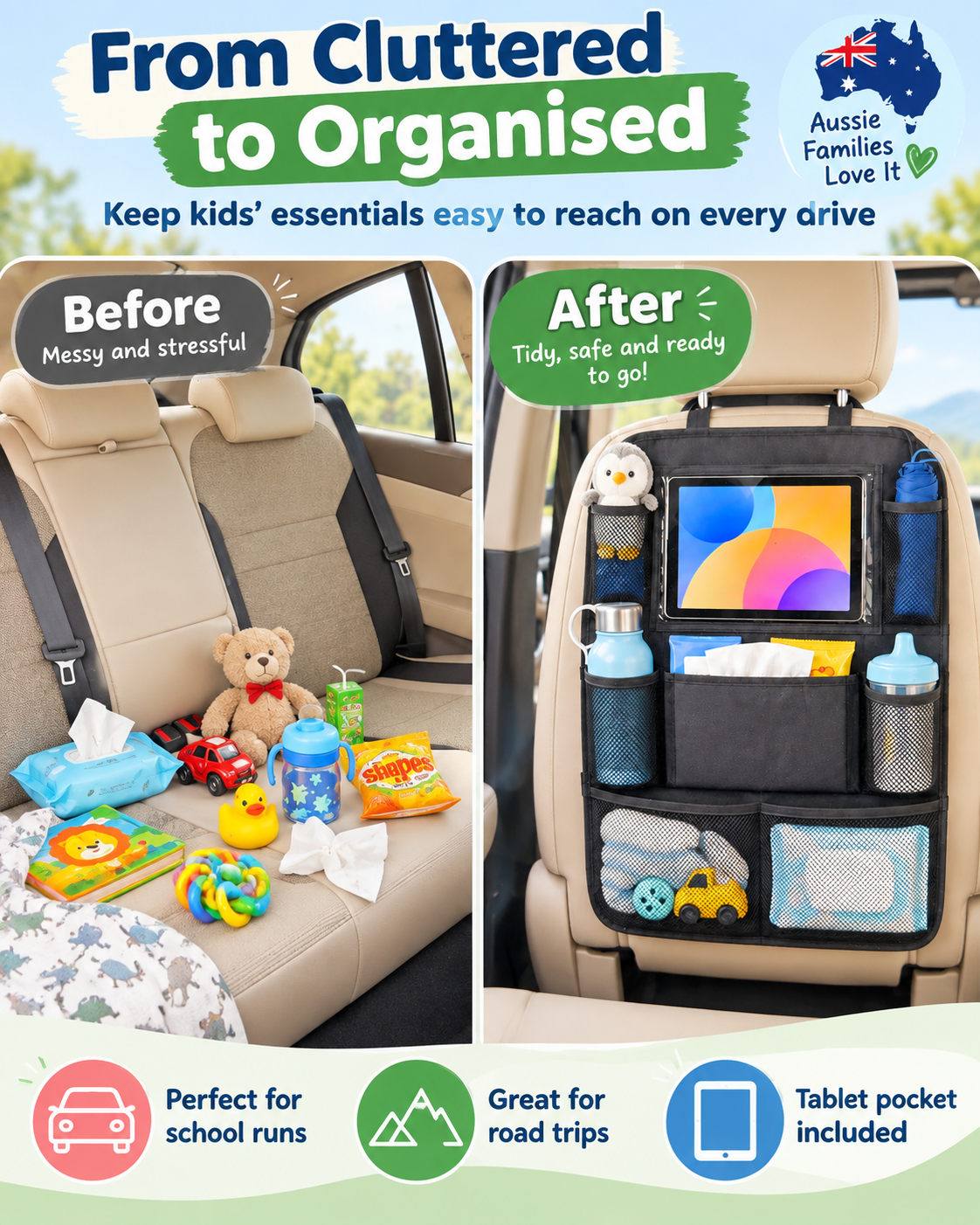 Car Back Seat Organiser with Tablet Holder
