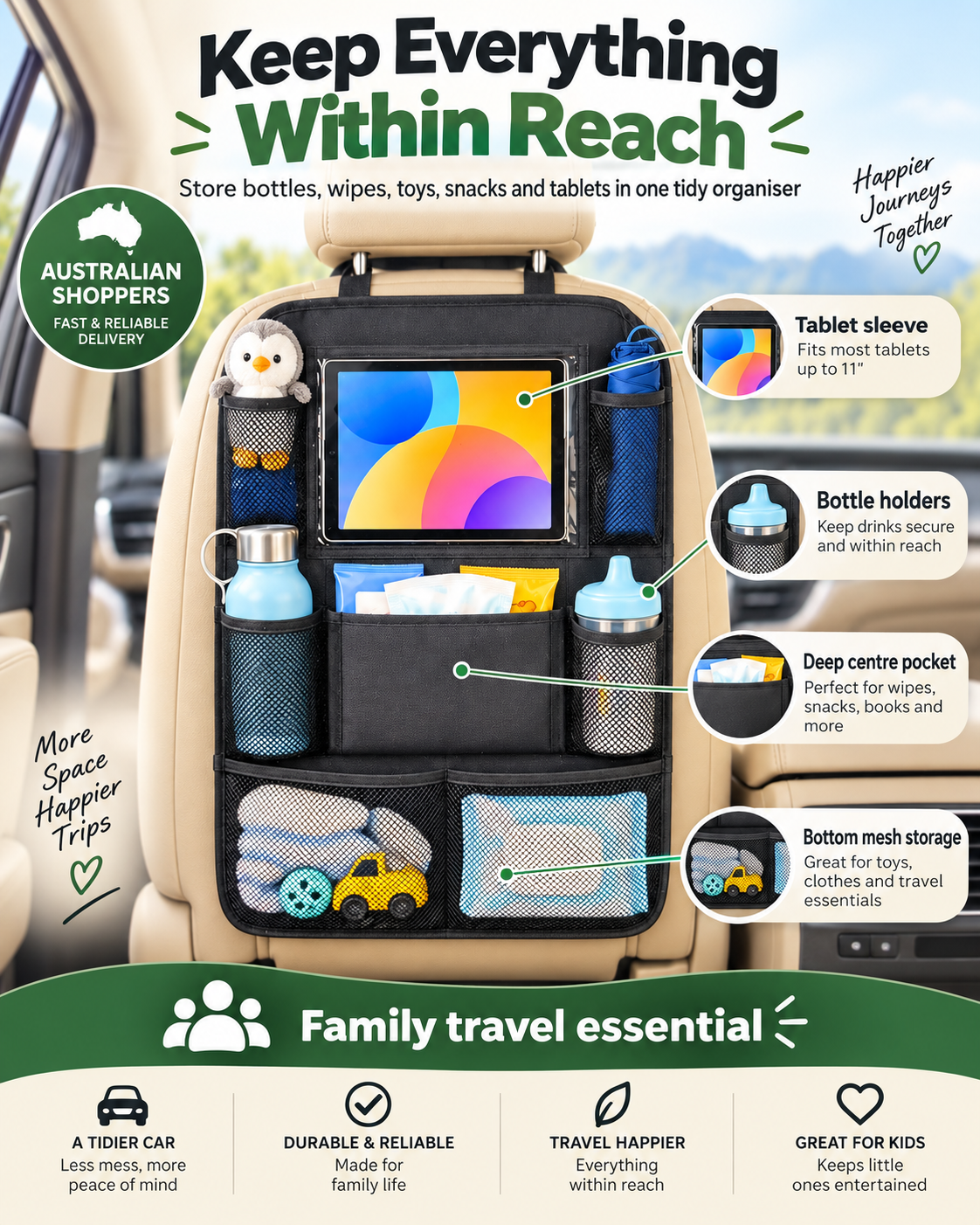 Car Back Seat Organiser with Tablet Holder